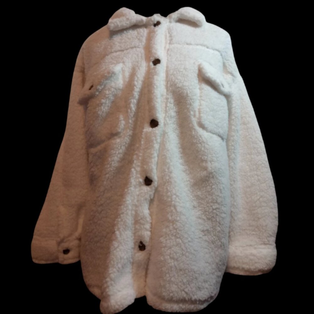 32 Degrees Heat Women’s Fleece Shirt Jacket Cream XS Lightweight Button Up NWOT